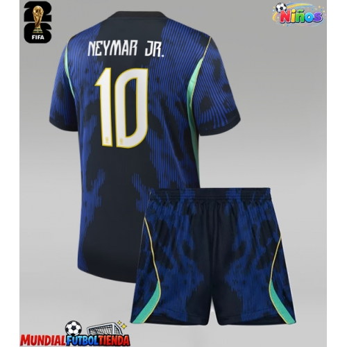 Camiseta Brasil Neymar Jr #10 Segunda Equipación Replica Mundial 2026 para niños mangas cortas (+ Pantalones cortos)